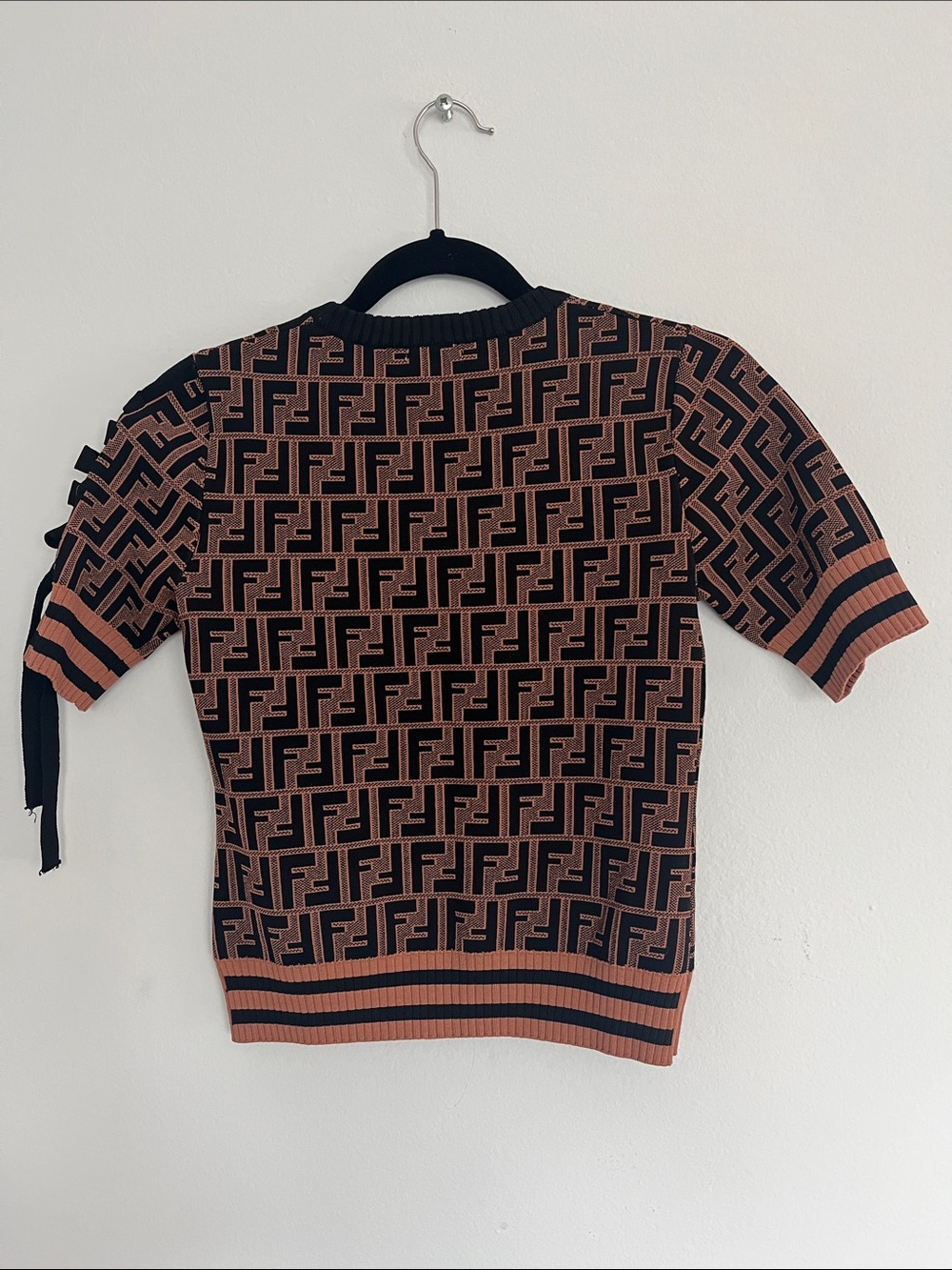 Fendi Black & Brown FF Monogram Short Sleeve Knit Top - Picture 2 of 4